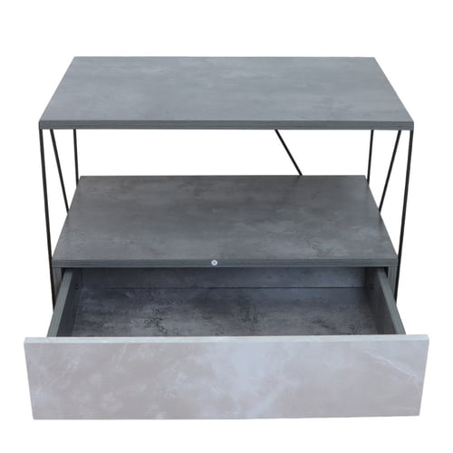طاولة جانبية رفين ودرج - رمادي رخامي
