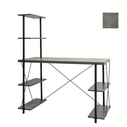 مكتب مع وحدة رفوف - رمادي