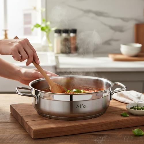 قدر ستانلس ستيل مسطح 18/10 بتصميم عصري وجذاب - (AL...