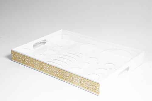 صينية تقديم أكرلك أبيض ونقشات ذهبية مفرد