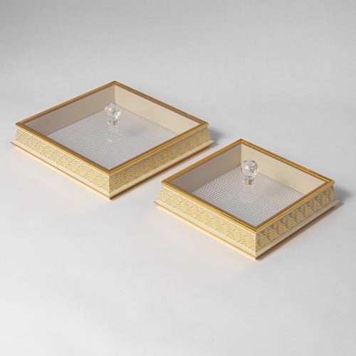صينية تقديم مربعة بغطاء أكرلك عدد 2 قطع