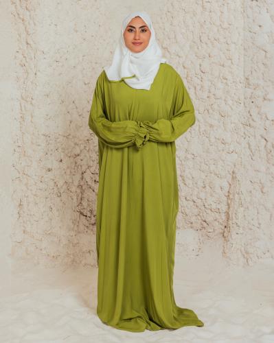 شرشف صلاة أخضر ليموني بطرحة باللون الأبيض-سحاب