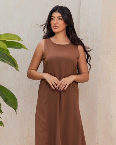 فستان بني- كتان