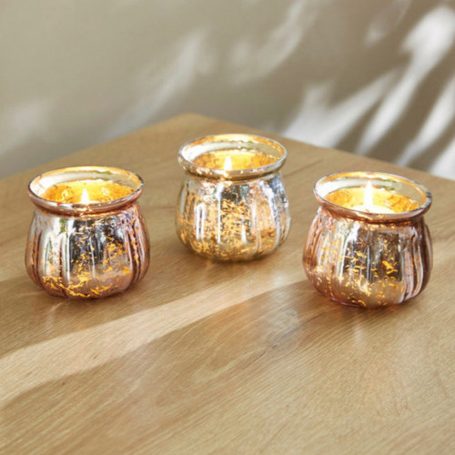 طقم حامل شموع من الزجاج ذهبي