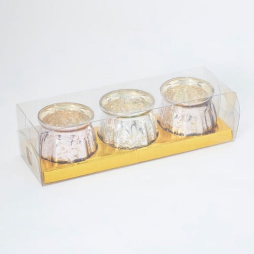 طقم حامل شموع من الزجاج ذهبي