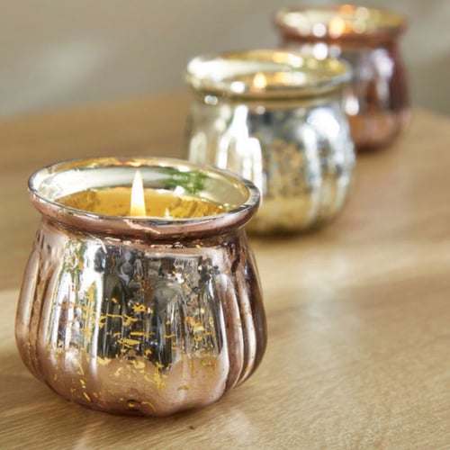 طقم حامل شموع من الزجاج ذهبي