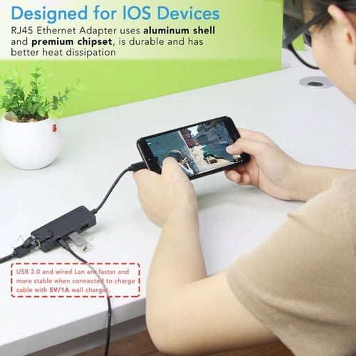 موزع يو اس بي hub للايفون | يحتوي على منفذ شبكة RJ...