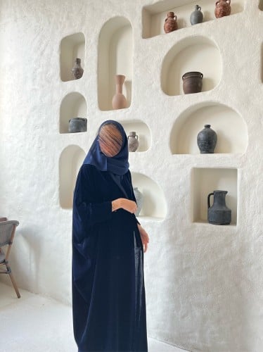 Blue velvet abaya