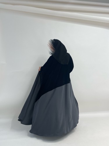 Black X gray velvet abaya