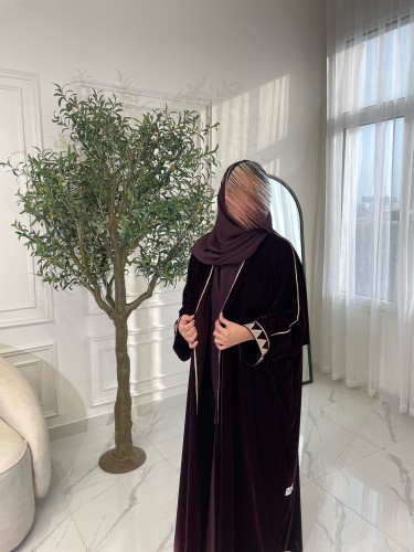 Burgundy velvet abaya