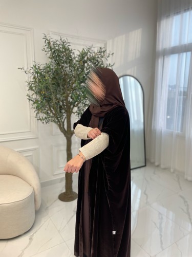 Brown velvet abaya