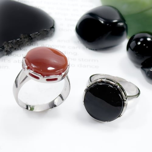 خاتم رجالي فضة 925 بحجر عقيق بني دائري