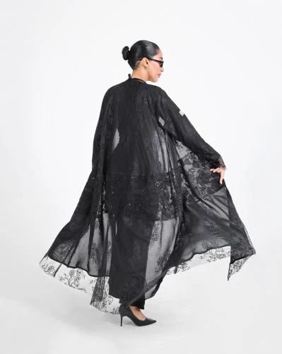 French lace abaya with embroidery and luxurious hand embroidery