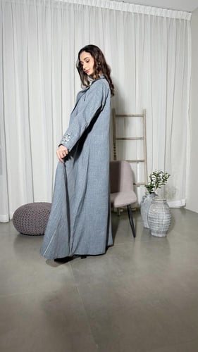 عباية قماش كتان طبيعي ازرق