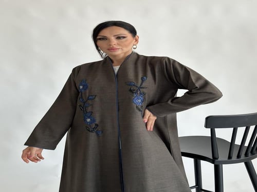 عباية قماش كتان بني