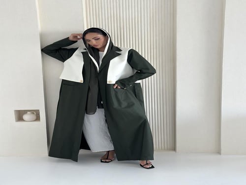 عباية كتان اخضر غامق