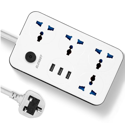 توصيلة كهرباء KG بـ 4 منافذ و3 USB – شاحن متعدد ال...