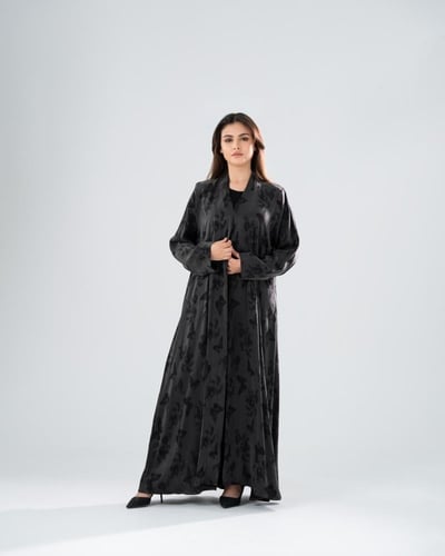 عباية حرير تركي جاكار - لون أسود أنيقة يومية فاخرة...