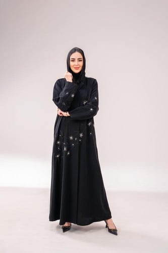 عباية كريب اندنوسي تطريز-لون اسود انيق فاخرة