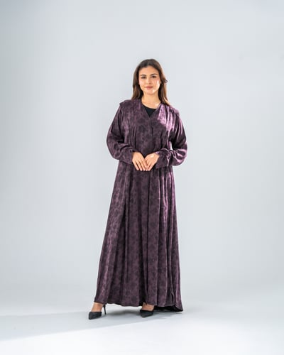 عباية حرير تركي جاكار كسرات - لون موف عملي فاخر من...