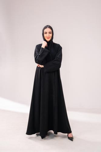 عباية كريب اندنوسي تطريز-لون اسود بسيط فاخرة