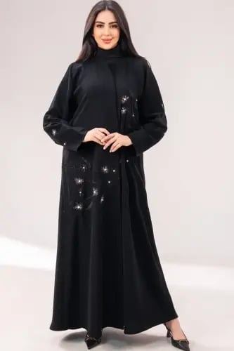 Indonesian crepe abaya with embroidery - elegant black color luxurious