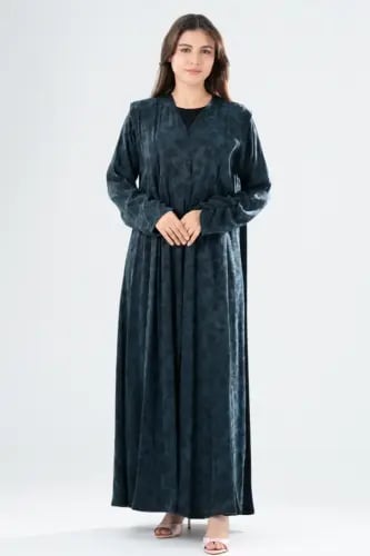 Turkish silk abaya jacquard with cuts - navy blue color
