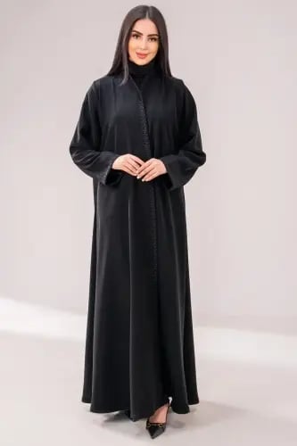 Indonesian crepe abaya with embroidery - black color, luxurious daily