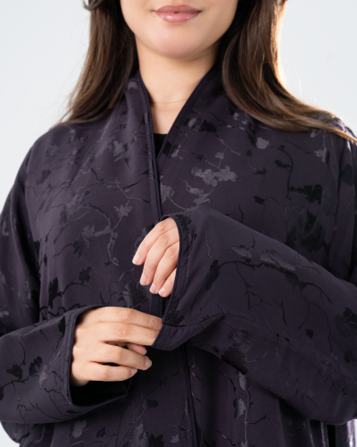 عباية حرير ياباني مبطن -لون موف غامق فاخر تصميم أن...