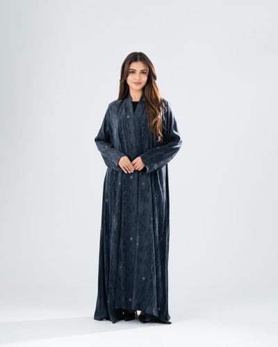 عباية حرير تركي جاكار - لون كحلي أنيق فاخر من كوين