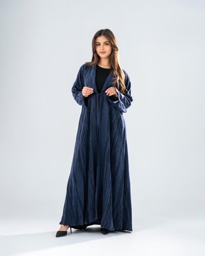 عباية حرير تركي جاكار - لون كحلي بسيط فاخر بإطلالة...