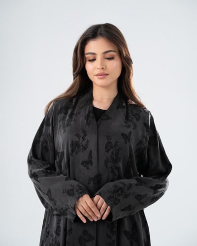 عباية حرير تركي جاكار - لون أسود أنيقة يومية فاخرة...