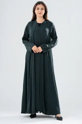 Turkish silk abaya with hand embroidery - turquoise color