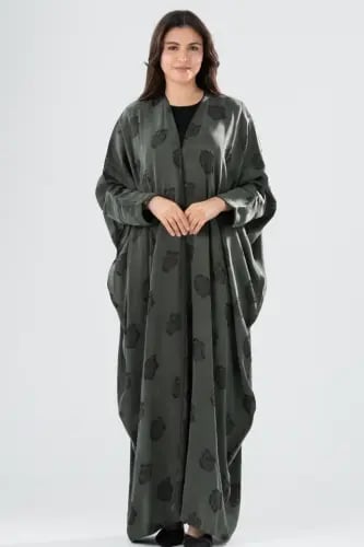 Japanese silk abaya jacquard with butterfly design - Olive color
