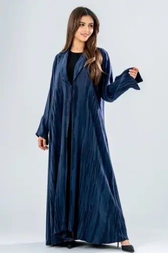 Turkish jacquard silk abaya - navy blue