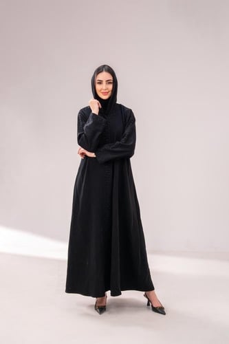 عباية كريب اندنوسي شك-لون اسود ناعم فاخرة