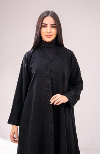 عباية كريب اندنوسي شك-لون اسود ناعم فاخرة