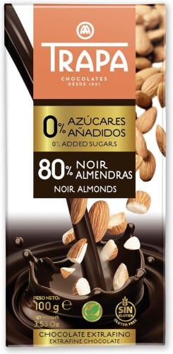 Traba 0% added sugar dark with almonds 100g