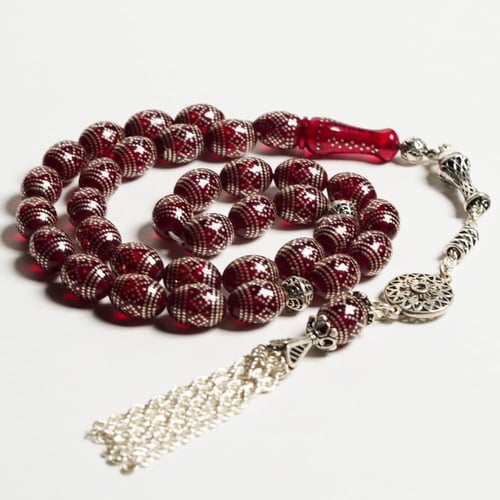 سبحة سندلس تركي مع فضة و دقات فضة بالخرز قصة بيضاو...