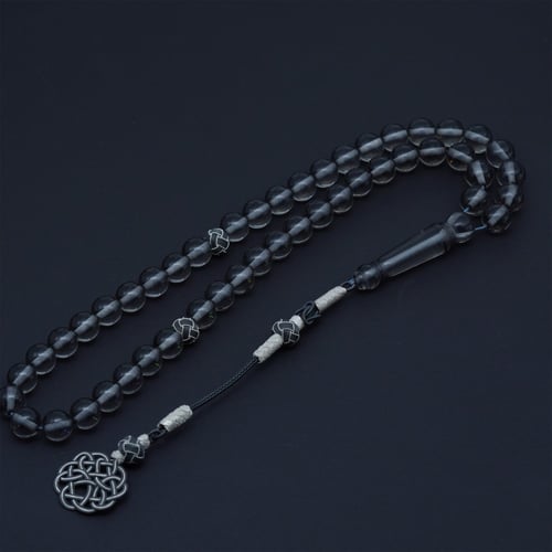 سبحة بكلايت مدور 10mm مع فضة طربزوني لون رمادي شفا...