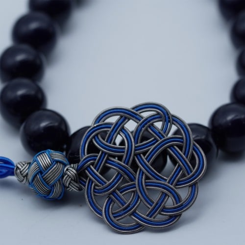 سبحة بكلايت مدور 10mm مع فضة طربزوني لون كحلي غامق...