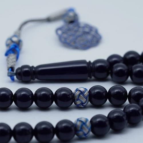 سبحة بكلايت مدور 10mm مع فضة طربزوني لون كحلي غامق...