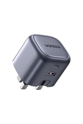 Ugreen شاحن حائط Nexode GaN بمنفذ USB-C ومنفذ USB بقوة 35 وات - رمادي