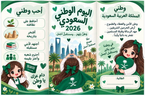 مطوية عن اليوم والوطني السعودي لطالبات الصفوف الدن...