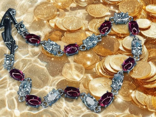 "سوار التنس الفضي بالأحجار الحمراء والشفافة – لمسة...