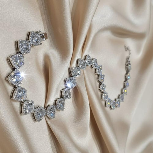 سوار فضي فاخر مرصع بأحجار الزركون على شكل دمعة – ب...