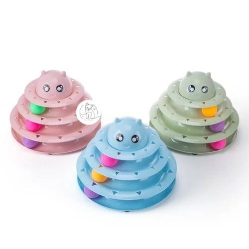 لعبة ترفيهية للقطط بشكل برج مزوّد بكرات دوّارة ورأ...