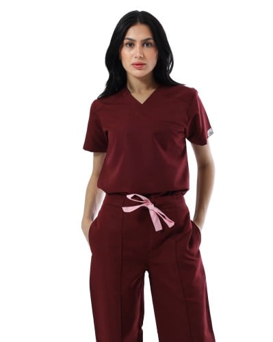 Colorful scrub in maroon