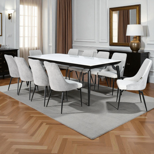 طاولة طعام رخام بأرجل معدنية 6 كراسي رمادي