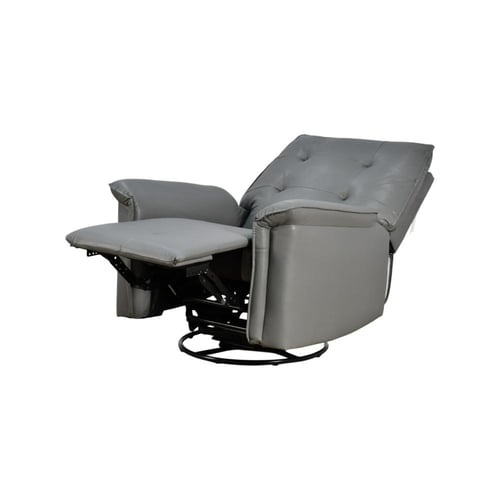 كرسي استرخاء فخم هزار دوار جلد بتصميم عصري رمادي